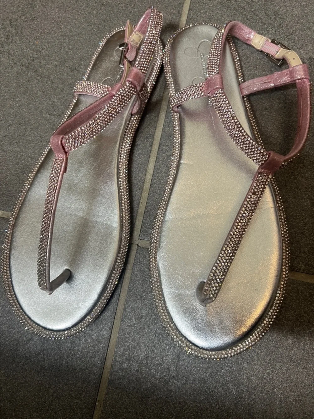 Jessica Simpson Oliara Flat T-Strap Sandals  11 Rhinstone summer festival resort